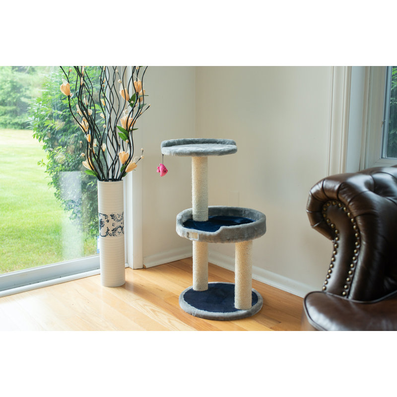 Gray Faux Fur and Sisal 3-Level Cat Tree
