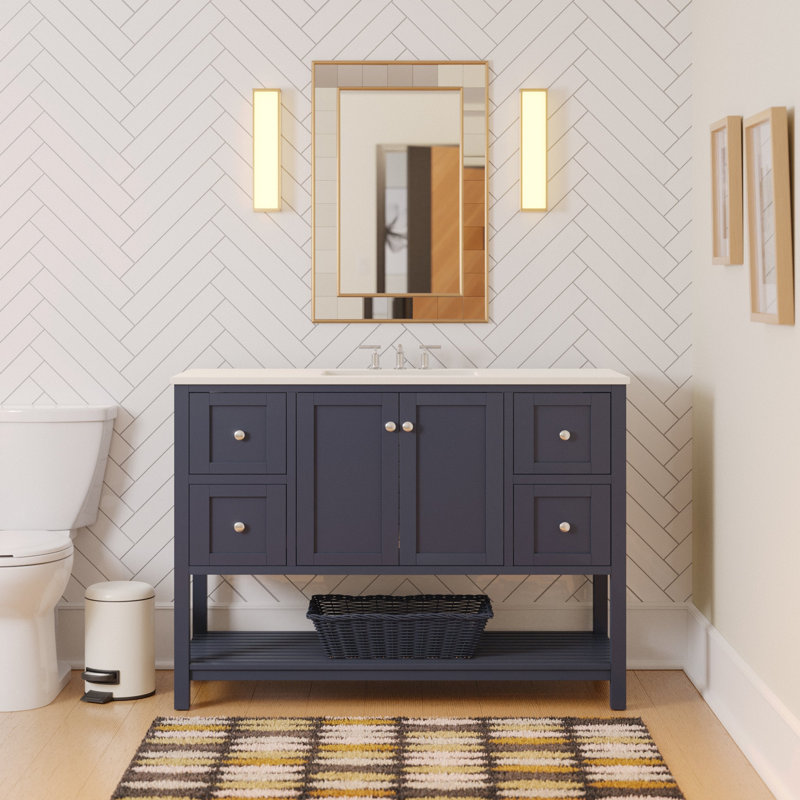Ensemble de meuble-lavabo simple 48 po Binne, Gris marine, Blanc d'ingénierie