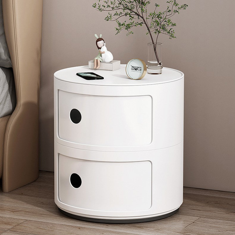 2-Shelf Round Side Table with Storage, White