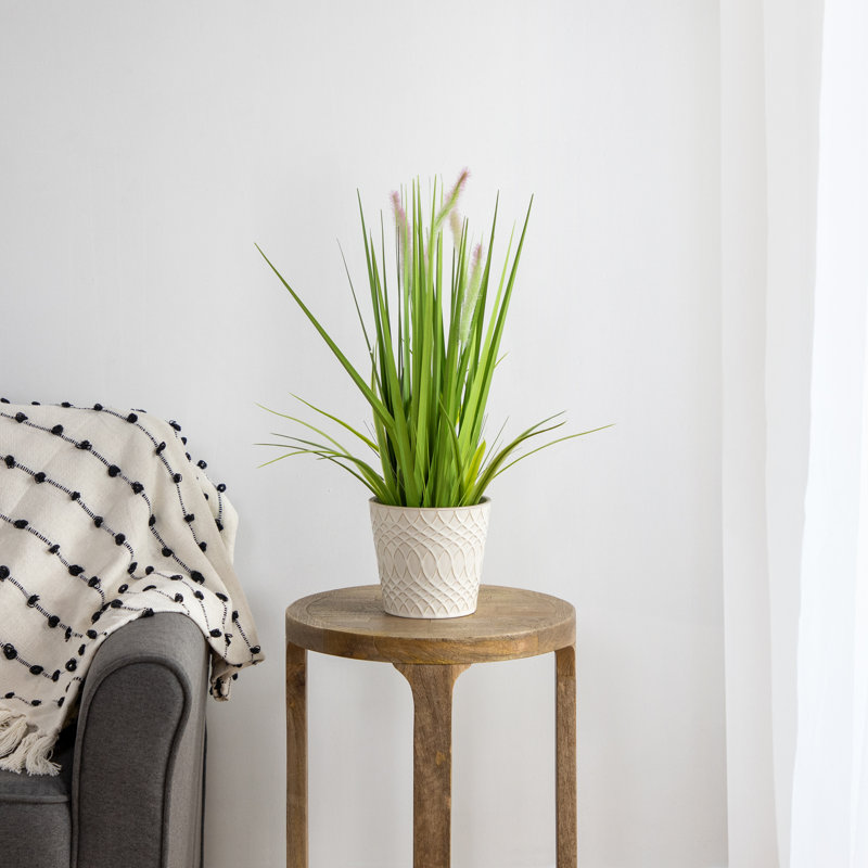 24" Green Artificial Onion Grass Plant in White Plastic Pot