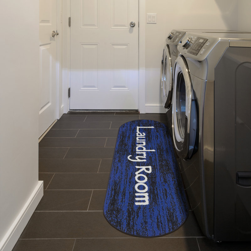 Tapis anti-dérapant pour salle de lavage en caoutchouc, bleu / noir, Ovale 1 pi 8 po x 4 pi 9 po