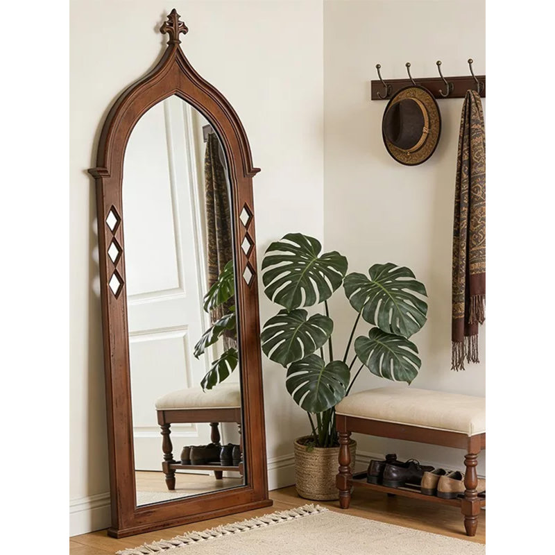 Miroirs demi-cercle en bois manufacturé, 70,87 po x 31,5 po, Brun