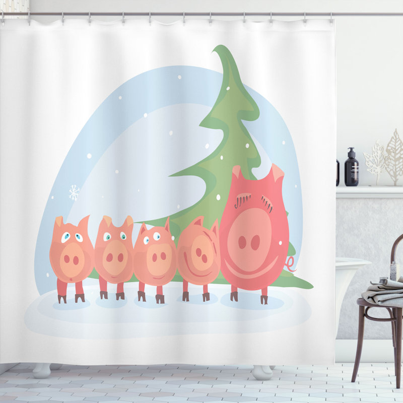 Ensemble de rideau de douche et crochets pour le porc, H 70 po x l 69 po