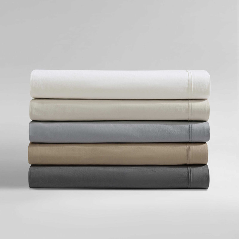 Calvin Klein Washed Cotton Percale Sheet Set, Light Beige, Twin Sheet Set with 1 Pillowcase