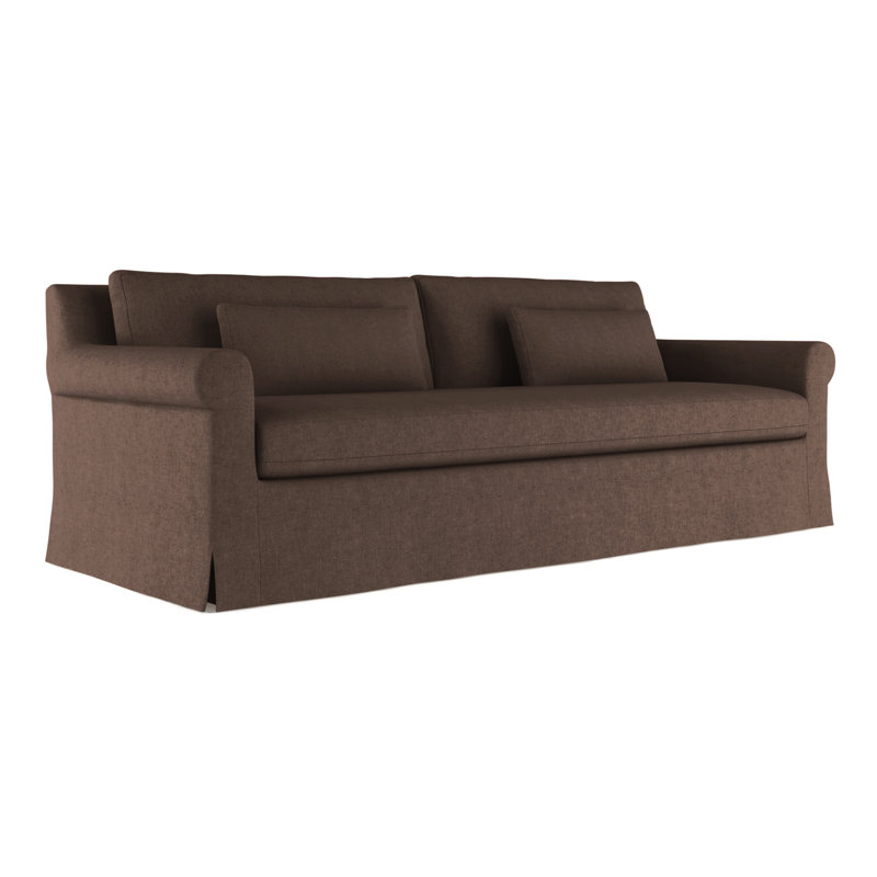 Canapé à accoudoirs arrondis Ludlow, H 34 po x l 84 po x P 38 po, Ébène, Cuir vieilli chocolat