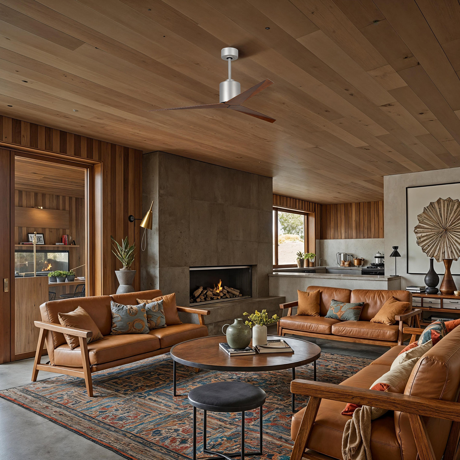 56'' 3 Blade Ceiling Fan, Brushed Nickel, Walnut Tone