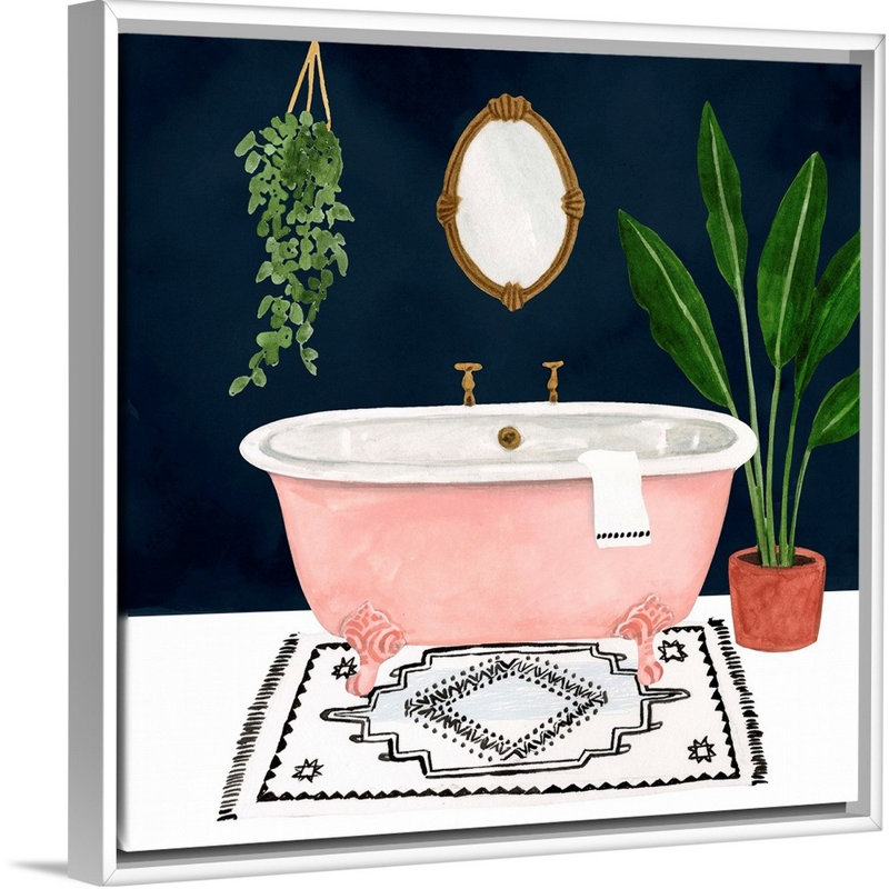 Boho Bath II - reproduction d'art sur toile, H 31,7 po x l 31,7 po x P 1,75 po, Cadre flottant blanc