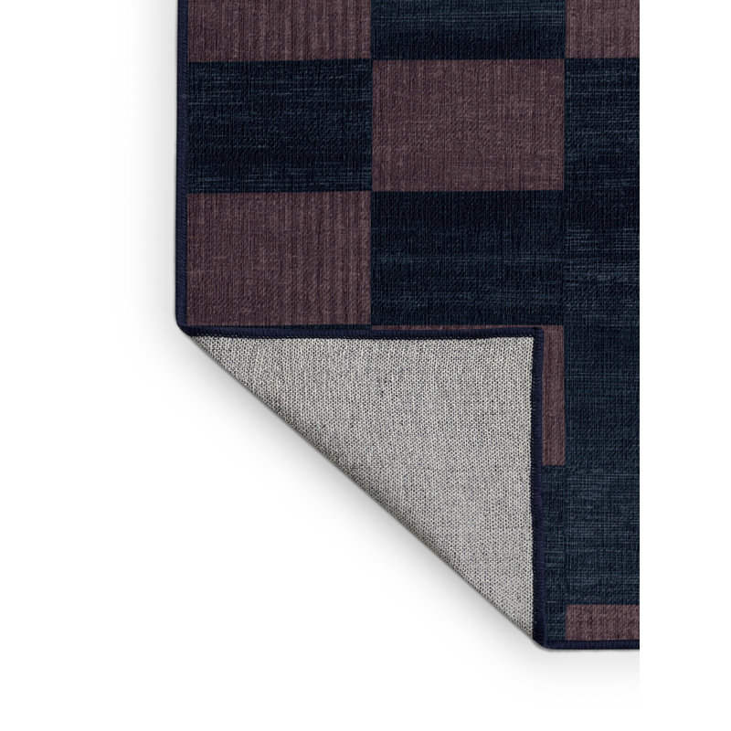 Tapis gris à carreaux lavable à la machine, Rond 7 pi