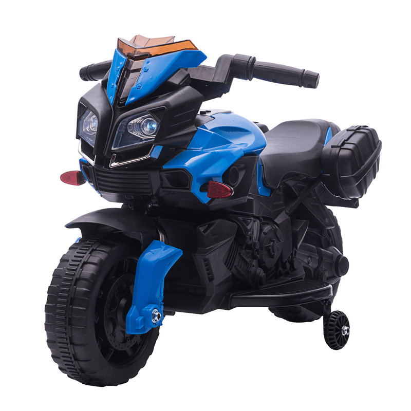 Blue 6-Volt Kids Electric Ride-On Motorcycle with Training Wheels