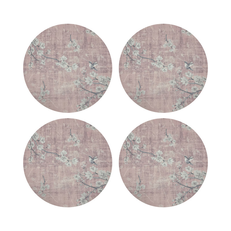 Blossom Fantasia Vegan Leather Round Coasters, Soft Pink
