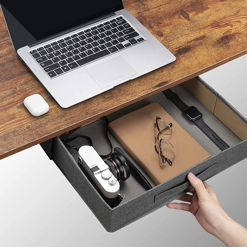 Bureau debout à hauteur ajustable avec tiroir, Rustique / noir, H 27,7 po x l 63 po x P 24 po