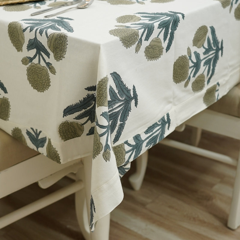 Housse de table en coton, housse de table 14 places imprimée à la main, nappe rectangulaire à motif floral - BADSHAH