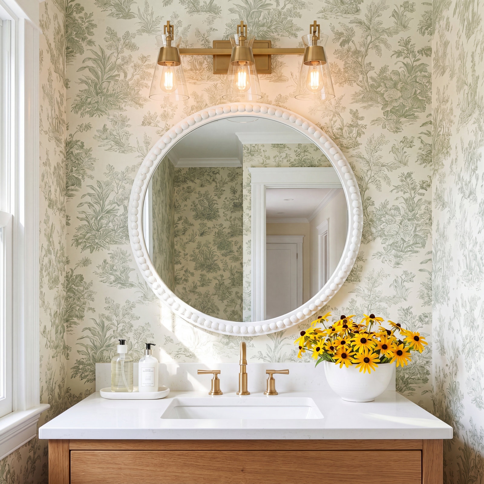 Kesia 4-Light Bath Sconce, Brass, 3 Lights, 9.5" H x 24" W x 24" D