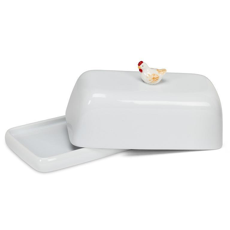 Rectangular Covered With Hen Handle Butter Dish