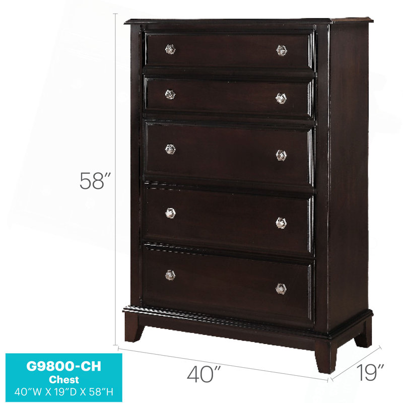 Commode verticale à 5 tiroirs avec boutons ronds décoratifs