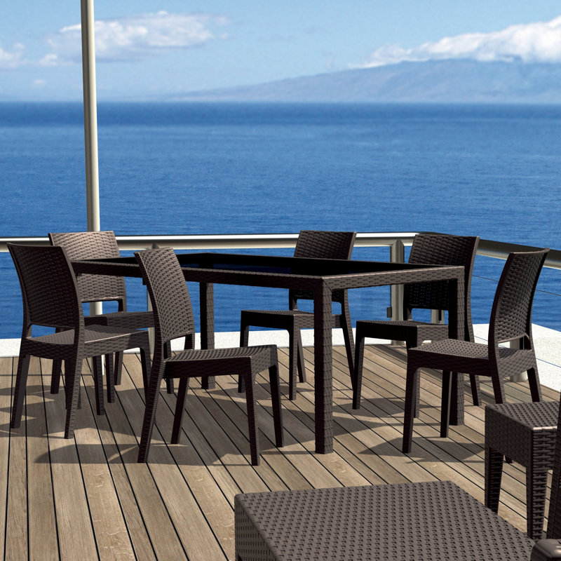 Tomosuke Stacking Patio Dining Side Chair, Brown