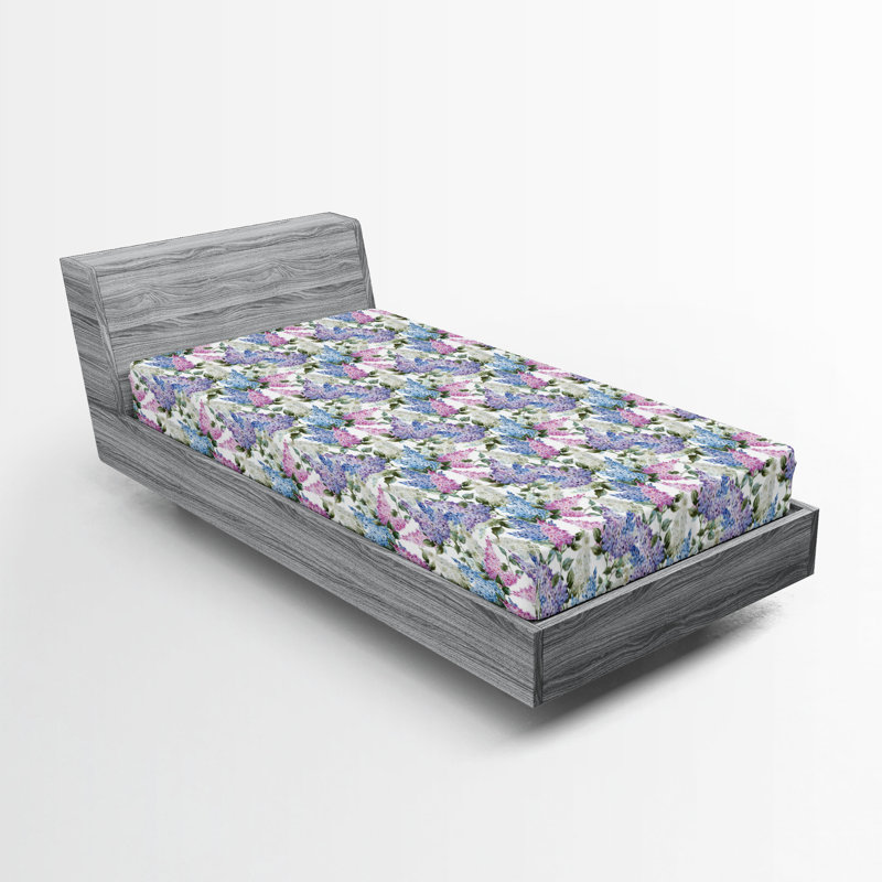 Drap-housse Ambesonne, paquet de 2, Drap-housse de taille simple, Floral mauve / bleu