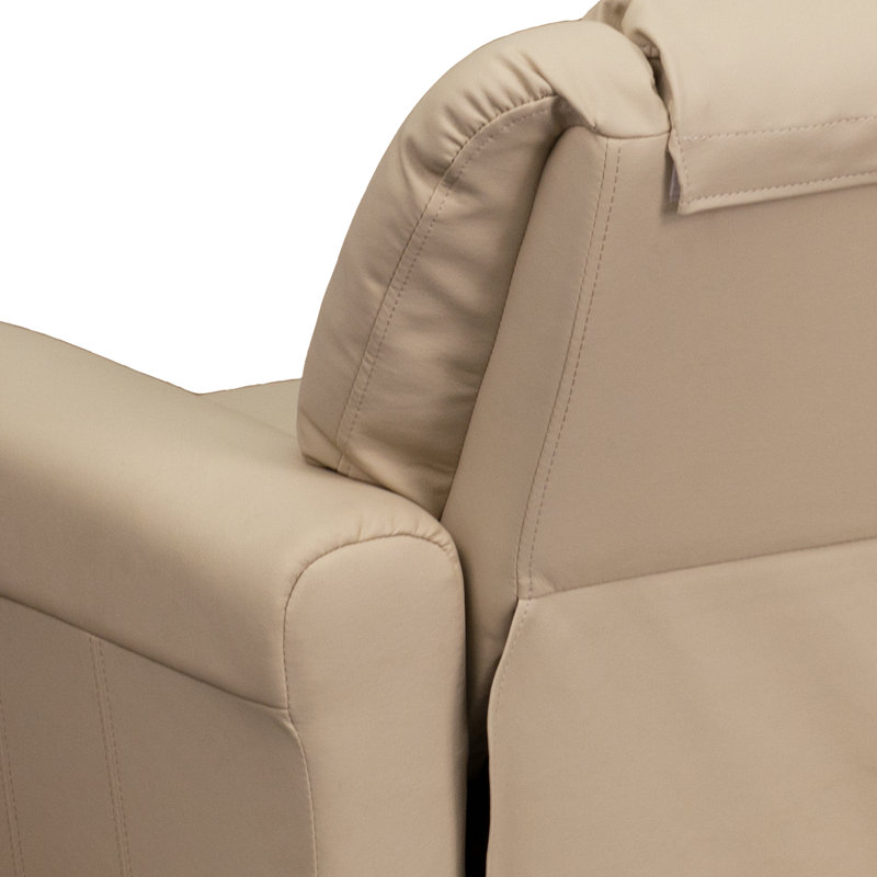 Contemporary Kids Recliner with Cup Holder and Headrest, Beige