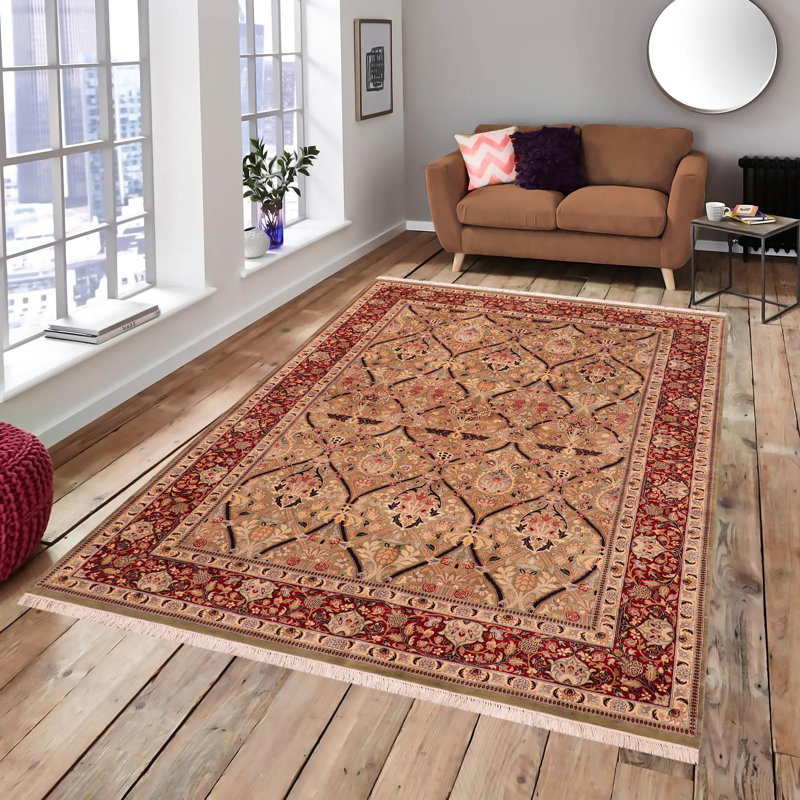 Tapis oriental beige en laine noué à la main 6 pi 1 po x 9 pi Park Ridge