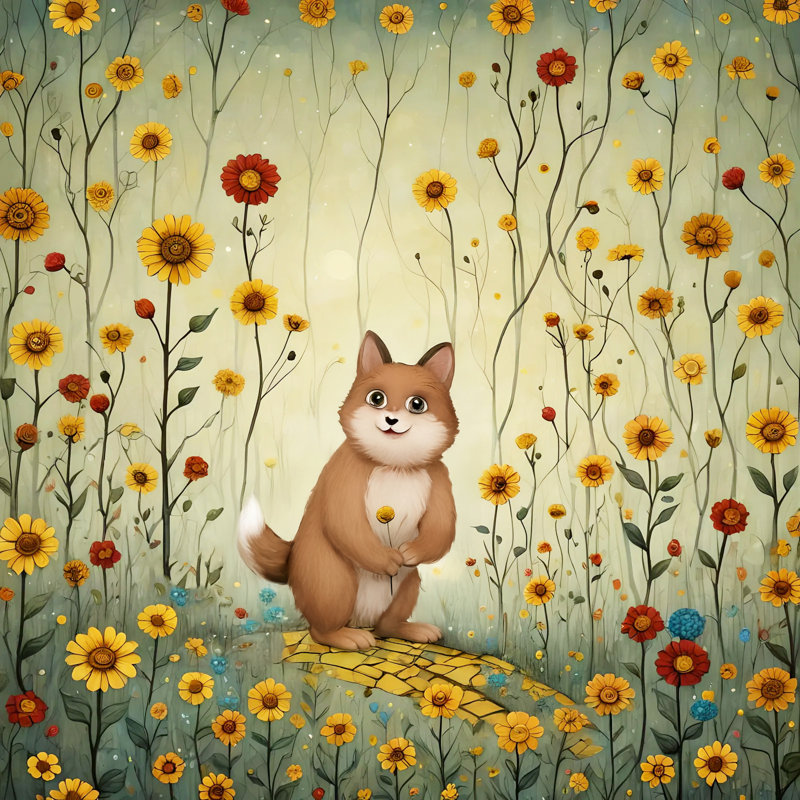 «Whimsical Puppy in a Sunflower Meadow», art mural sur toile tendue, H 12 po x l 12 po x P 1 po