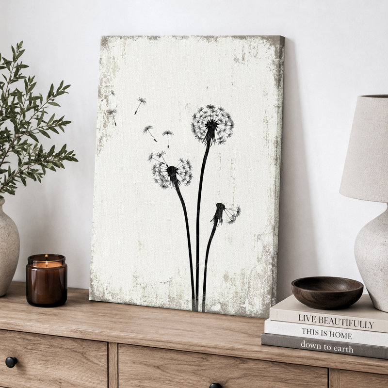 Pissenlit «Simple Whimsy Flying Dandelion, H 48 po x l 32 po, Toile tendue, Sans cadre
