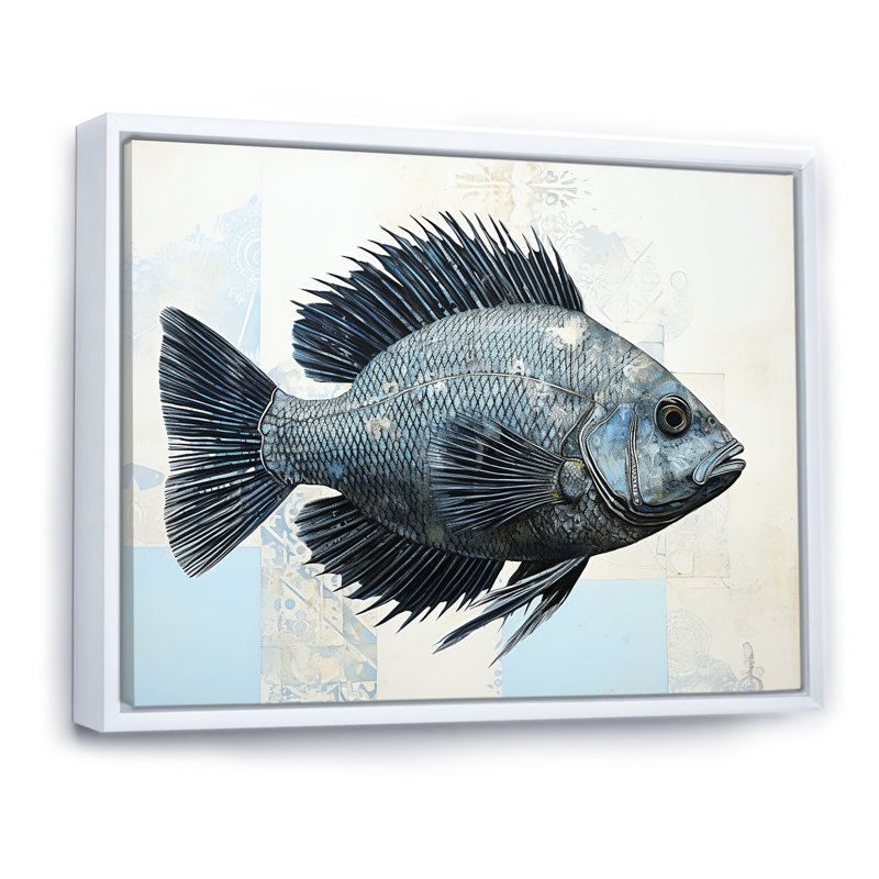 " Fish In The Deep Blue ", White Floater Framed, 30" H x 40" W x 0.5" D
