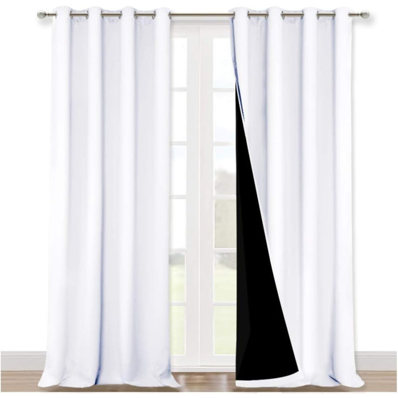 Eliott Solid 100% Blackout Thermal Insulated Grommet Curtain Panels Heat and Full Light Blocking Curtains for Living Room with Black Liner 2 Panels Set