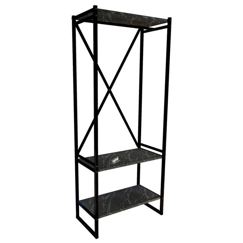 Ailynn Metal Freestandling Coat Rack, Black Marble