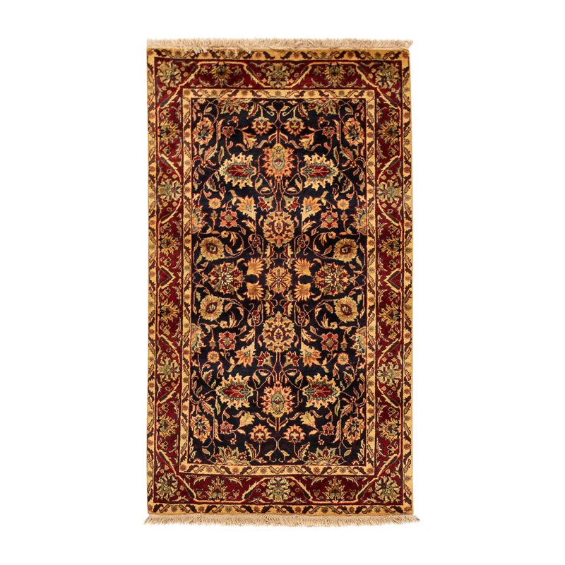 Tapis rouge / brun / noir noué à la main de conception unique 2 pi 11 po x 5 pi 1 po