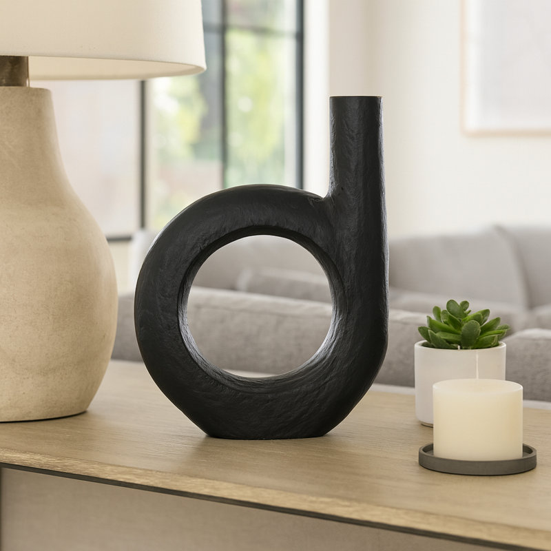 Décoration décorative en métal en forme de boucle pour décoration d'intérieur - Statue abstraite, décoration idéale pour le salon ou la console - noir