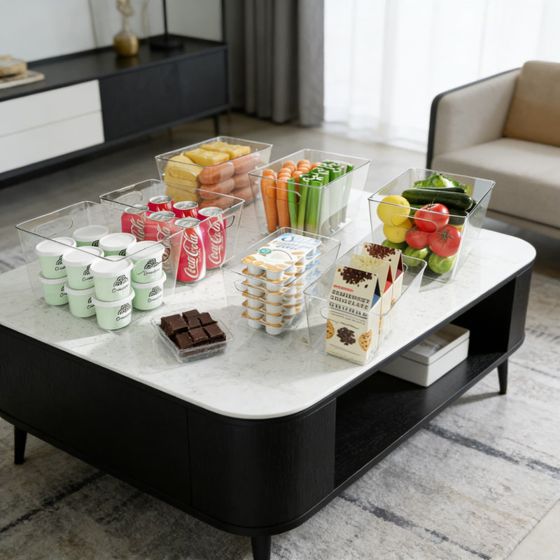 Bacs de rangement transparents empilables avec poignées, organisateurs en plastique sans BPA pour le garde-manger, le réfrigérateur, l'armoire et l'organisation de la salle de bain, sans couvercle
