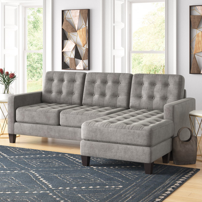 Upholstered L-Shaped Sectional Reversible, Polyester Blend Stone Grey
