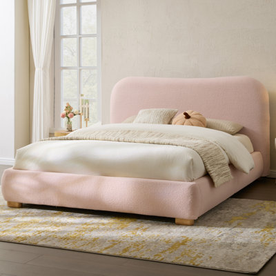 Modern Upholstered Platform Bed with Curved Headboard and Rounded Footboard