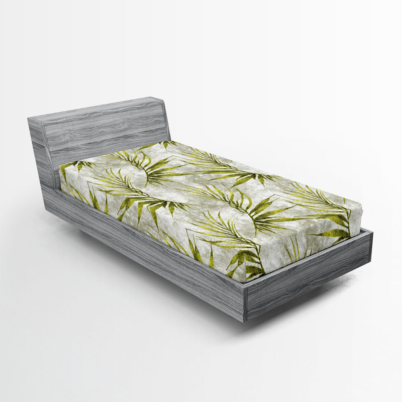 Drap-housse rustique Ambesonne, Drap-housse simple TG, Jaune, vert, gris pâle / floral