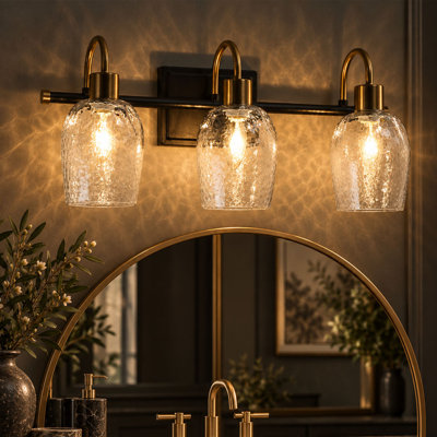 Aedan 3-Light Dimmable Vanity light with Hammered Glass Shades
