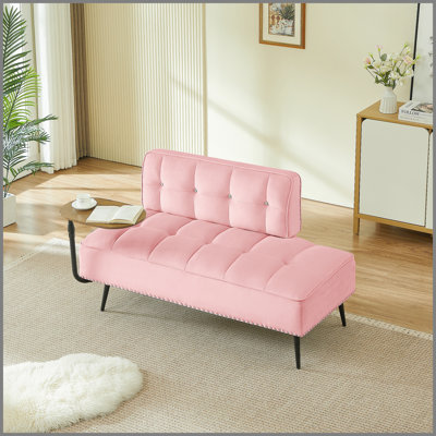 54-Inch Modern Two-Seater Velvet Sofa with Backrest & 360° Rotating Side Table – Entryway Ottoman, Multi-Use Bench, Office Desk and Chair Set, Space-Saving Design for Living Room, Bedroom, Apartment