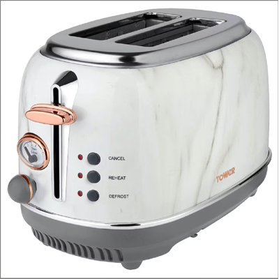 Tower Bottega 2 Slice Stainless Steel Toaster with Adjustable Browning Control, Defrost and Reheat Settings