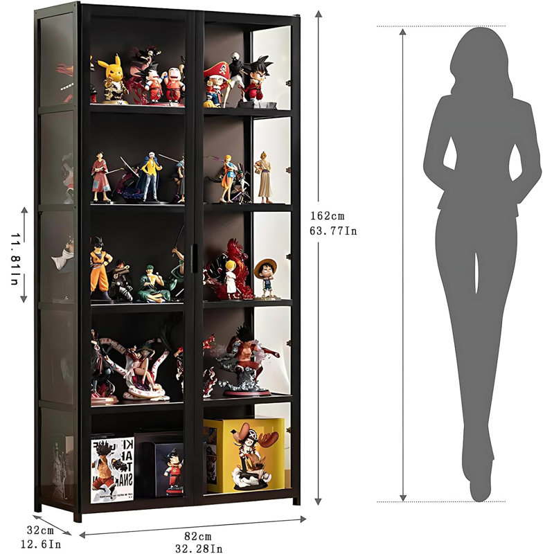 Vitrine Curio, étagères de rangement à 5 niveaux avec porte en verre acrylique, étagère de rangement pour jouets, étagère pour enfants et bibliothèque pour salle de jeux, chambre à coucher