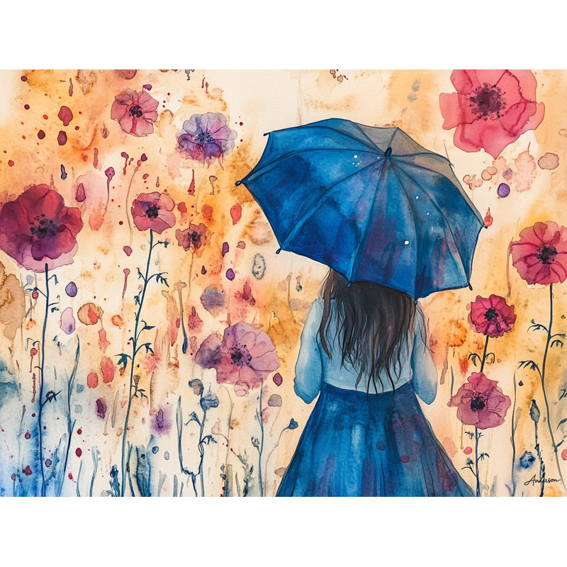 Art du coquelicot dans un jardin pluvieux, H 16 po x l 24 po