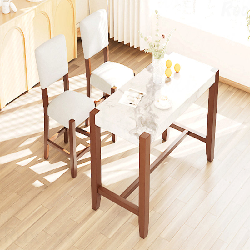 Ensemble de salle à manger à hauteur de comptoir 3 pièces Mid-Century: table de bar en faux marbre et 2 chaises rembourrées, petits espaces