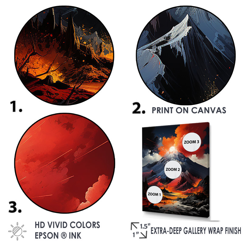 Volcan Explosion volcanique clair de lune I, Toile tendue, H 32 po x l 16 po x P 1 po