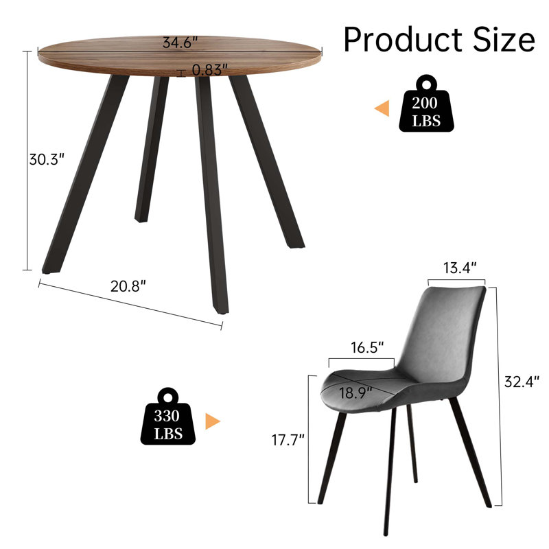 Courtenay Round Dining Table Set, Gray, Tan, 3 Pieces: Table, 2 Chairs