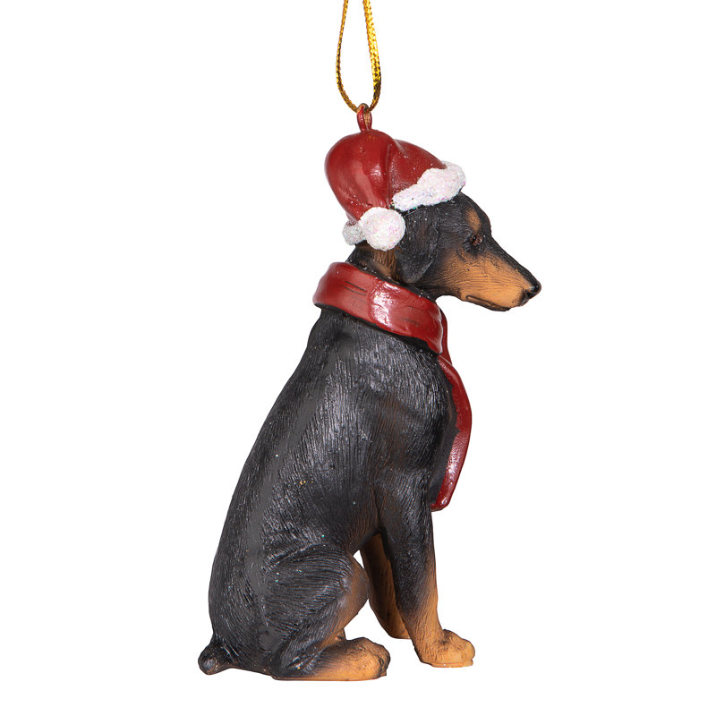 Festive Doberman Pinscher Holiday Resin Ornament with Santa Hat