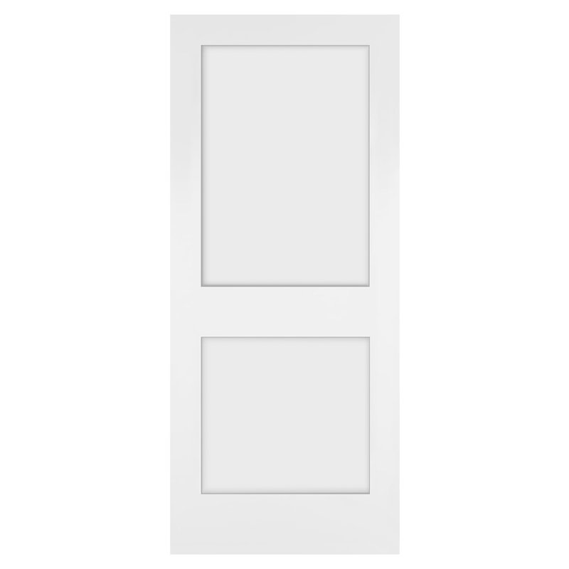 Panneau de porte intérieure en bois apprêté blanc Shaker à deux vantaux, 86,4 cm x 203,2 cm x 3,5 cm (34 po x 80 po x 1-3/8 po). L'emballage contient un panneau de porte.