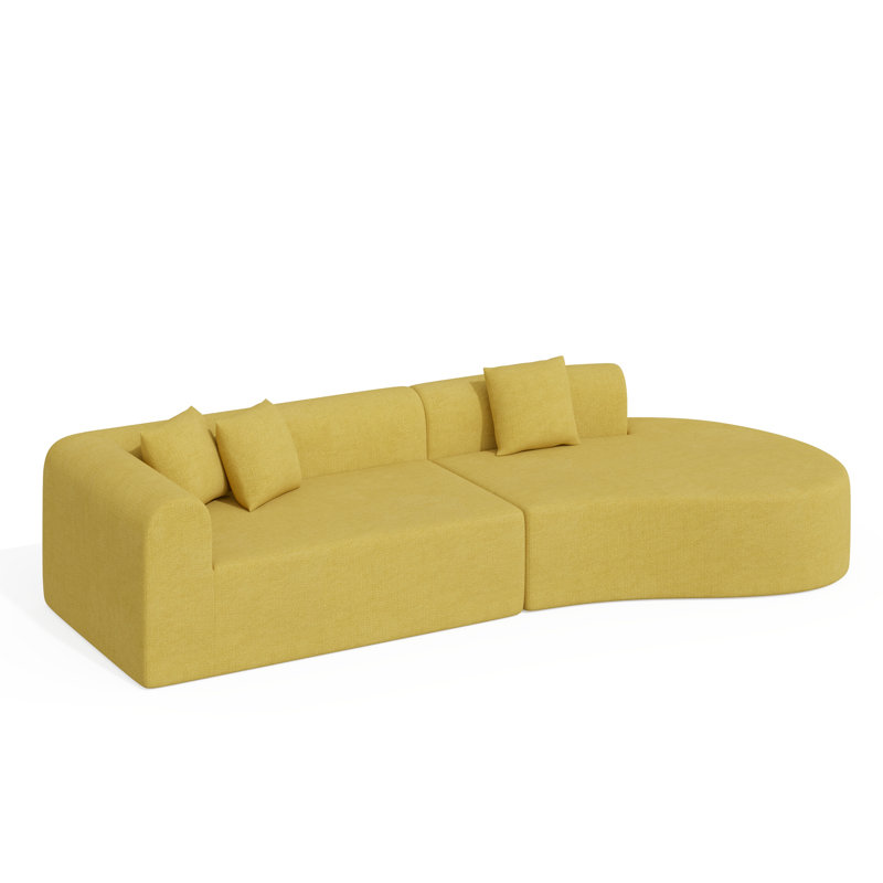 Modern Style Curved Sofa, Upholstery Boneless Corduroy Sofa Couch with 3 Pillows, Oversized Sleek Curved Sectional Boucle Fabric Couch for Living Room
