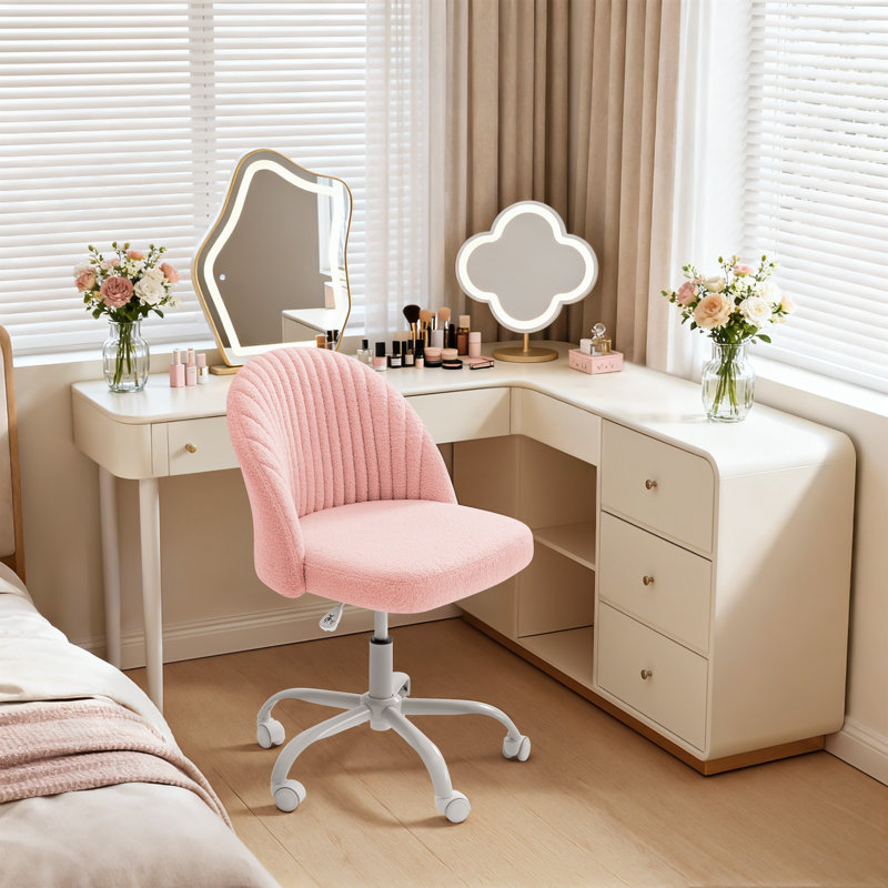 Chaise de bureau en velours avec roulettes, chaise de travail Teddy, Rose