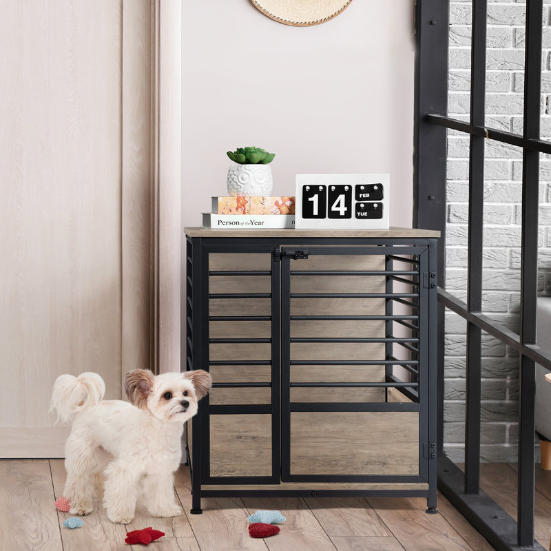 Kehoe Pet Crate with 1 Door, Small (27.6" H x 23.6" W x 23.6" D), Grey/Beige