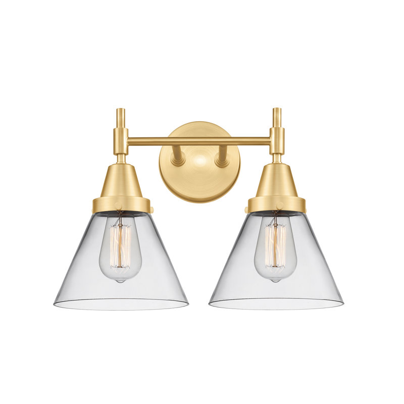 Éclairage pour meuble-lavabo à 2 lumières 17 po Caden Cone, Ampoule DEL rétro 4 watts, Or satiné, Fumée plaquée / gros cône