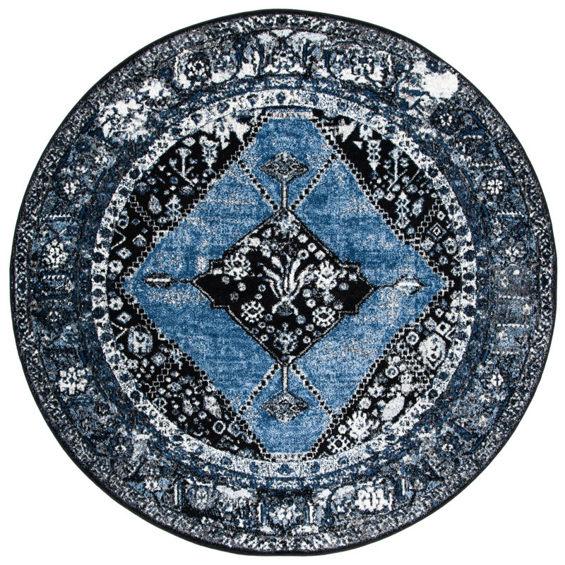 Tapis oriental bleu / gris Carwyn, Rond 6 pi 7 po