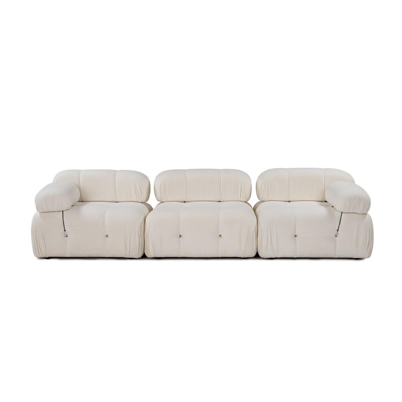 Canapé moderne 3 places, tissu blanc, 114,2 po x 37,4 po x 29,5 po | Cadre en bois et bois aggloméré BEECH | 100% polyester, dossier et accoudoirs amovibles | 28 mousse de mousse pour un confort moelleux | Tissu facile à nettoyer, style de vie éléga